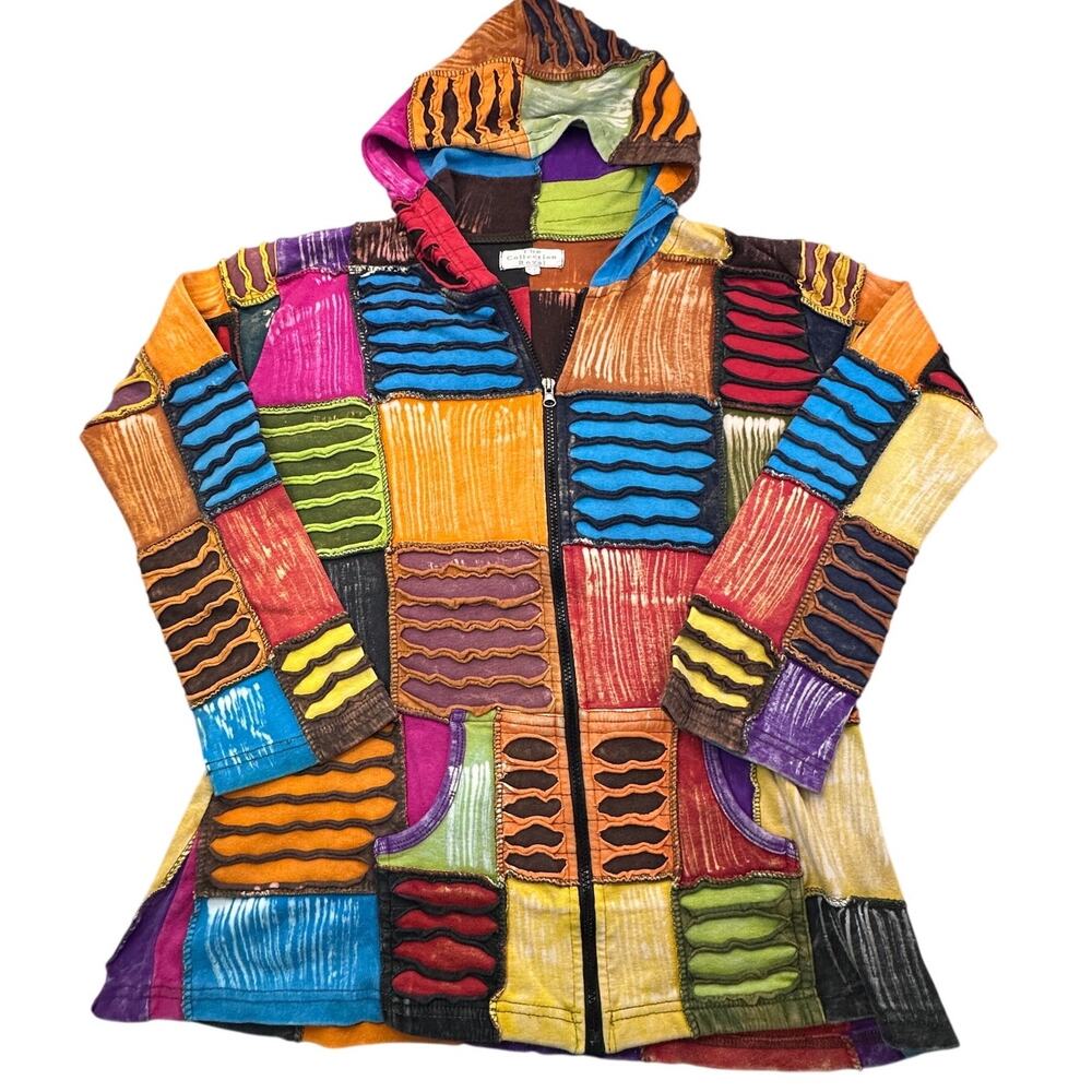 The Collection Royal Patchwork Zip Hoodie Boho Rainbow